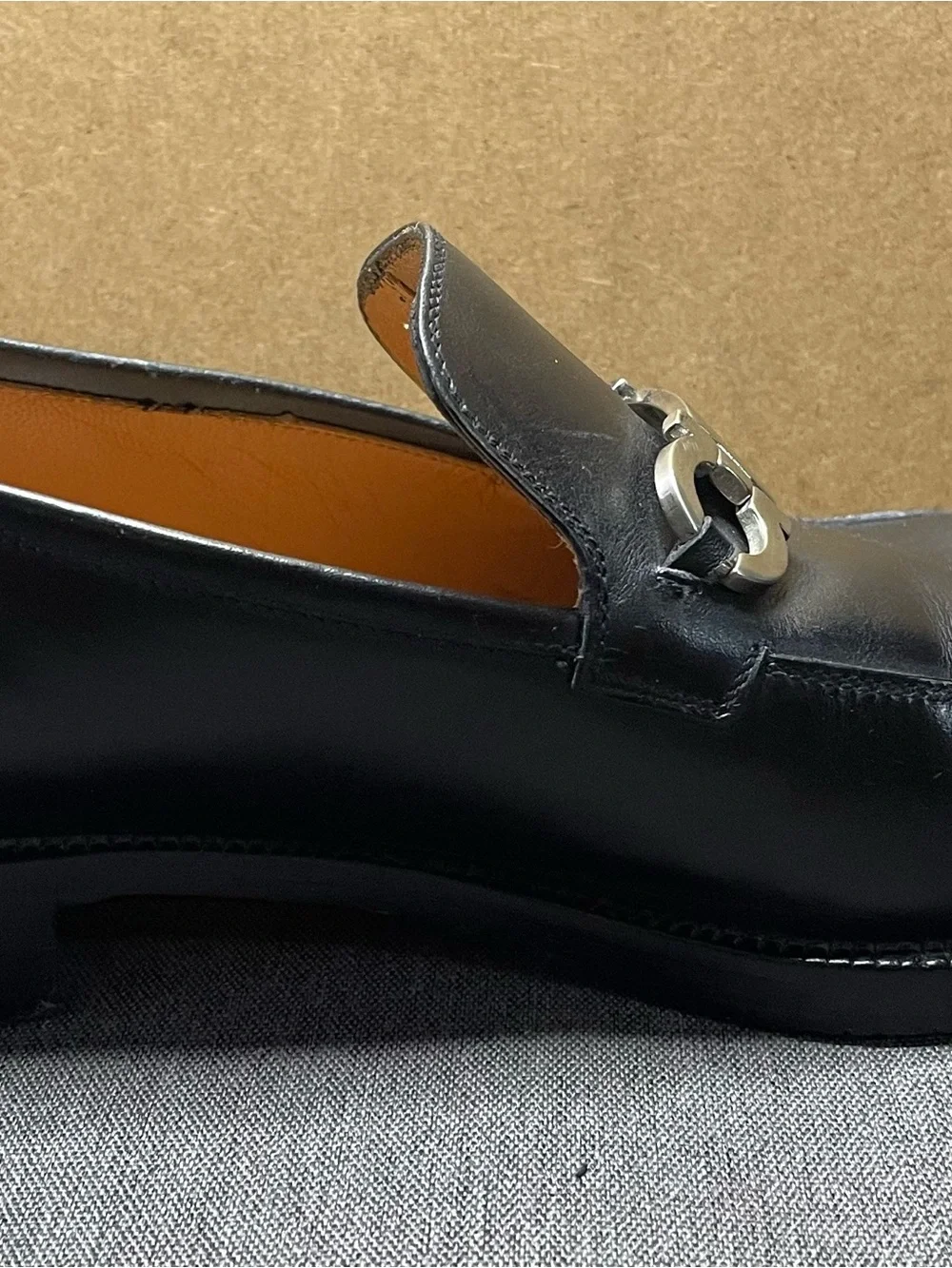 Salvatore Ferragamo Black Leather Gancini Bit Slip-On Loafers
